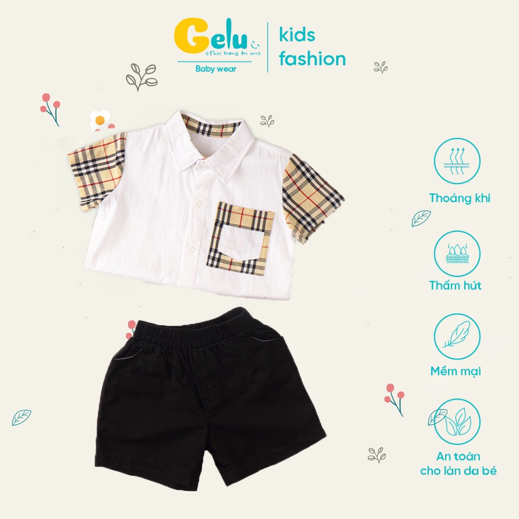 Bộ sơ mi ngắn tay cho bé kaki kẻ caro GELU phong cách Hàn Quốc - GELU Kids GLQA05