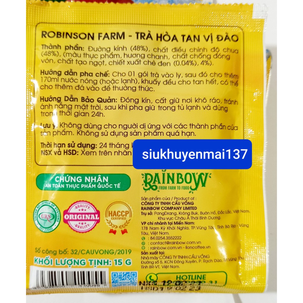 combo 10 gói Trà Hòa Tan Robinson Farm bí đao/đào 15gr gói