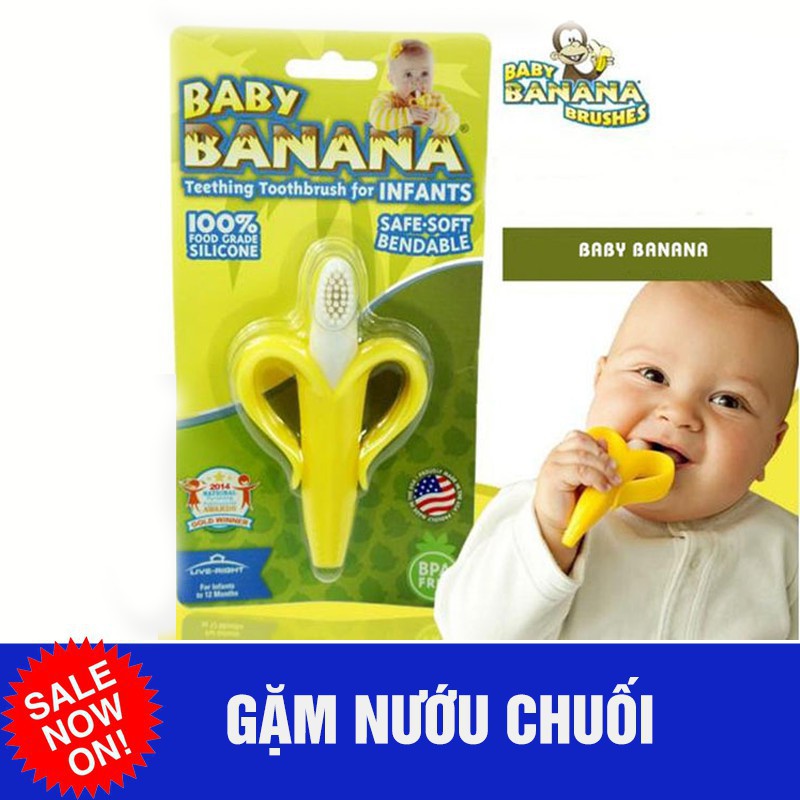 Gặm nướu chuối giảm ngứa lợi, vệ sinh miệng cho bé sơ sinh - AD9