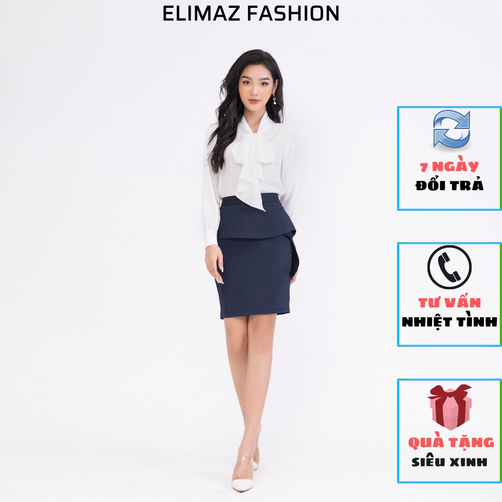 Chân váy ôm vạt bèo che bụng rất tốt, chất liệu lụa m.a.n.g.o cao cấp Elimaz ECV20.023
