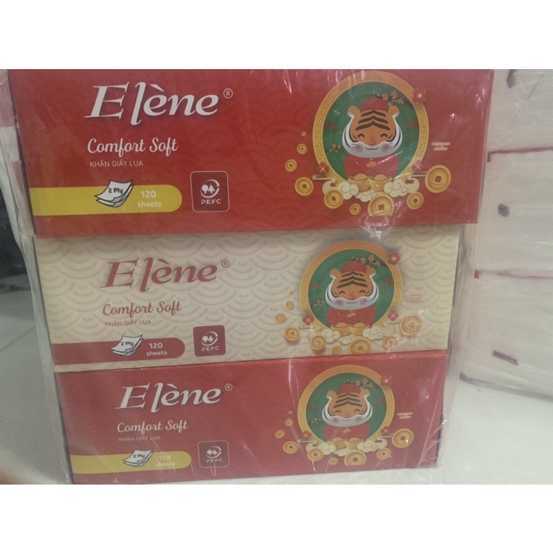 Bộ 3 Hộp Khăn Giấy Rút Elene 1 Hộp 120 Tờ Mẫu Mới Tài Lộc Hộp Tiện Lợi Hàng Chính Hãng