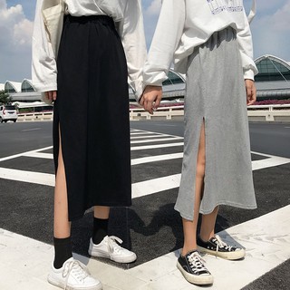 Chân váy cotton xẻ tà một bên thích hợp cho mùa thu mát mẻ-MS04