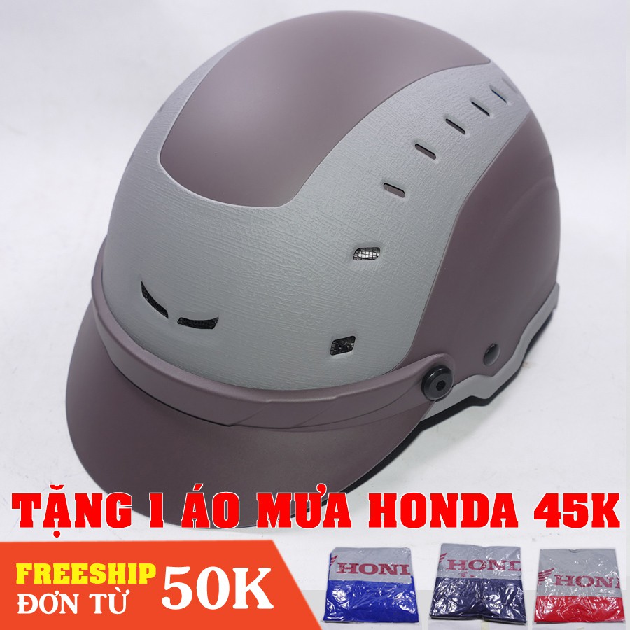 [Tặng áo mưa] Nón bảo hiểm Helmet vá 2 mảnh, đục nhiều lỗ thời trang cao cấp, nhựa cứng cáp bền chắc