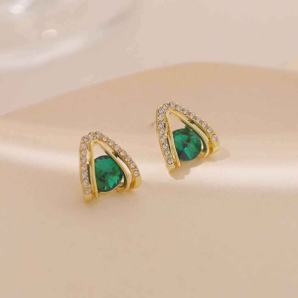 Đôi Khuyên Tai Hình Trái Tim Đính Ngọc Lục Bảo Thanh Lịch Cho Nữ
