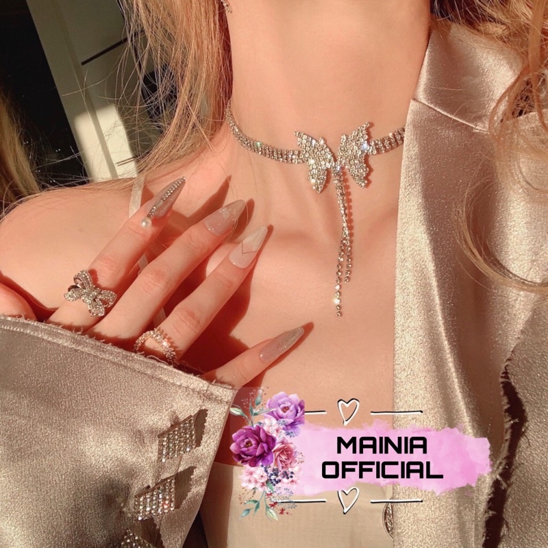 Choker Vòng Cổ Hàn Quốc Hình Bướm Đính Đá Siêu Sang Chảnh Dự Tiệc Mainia Shop