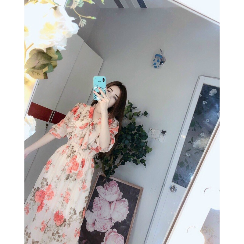 Đầm hoa nhí cột nơ tiểu thư  -video+hình thật