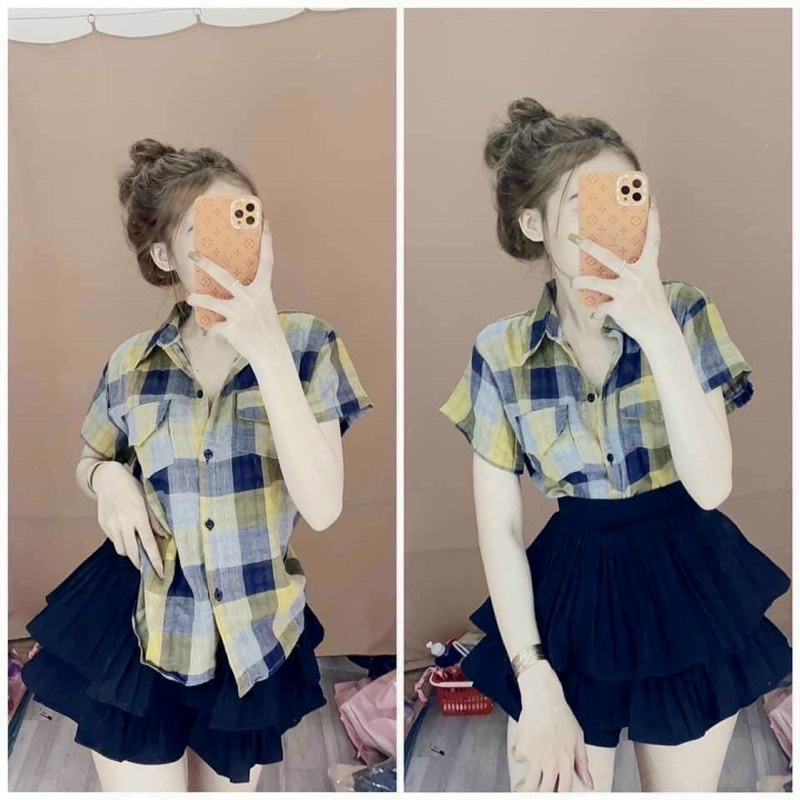 Áo sơ mi caro vải xô xinh đẹp LS
