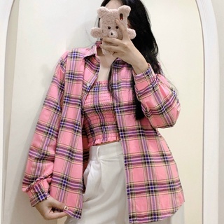 Set áo sơ mi caro ngoài kèm áo ống nhún thun xinh xắn thời trang hot TP922
