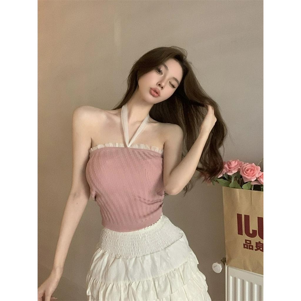 ZHELIHANGFEI Áo Ống Dệt Kim Trễ Vai Phối Dây Thắt Thời Trang Quyến Rũ Cho Nữ