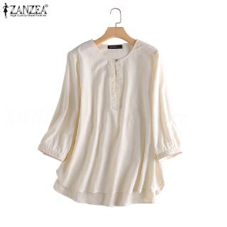 ZANZEA Áo Cotton Lanh Tay 3/4 Thời Trang Nữ Tính