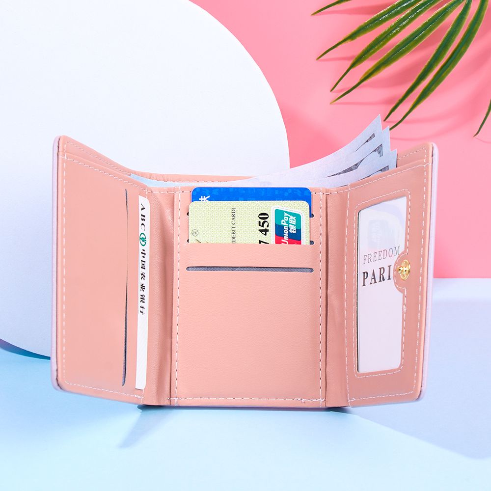 Ví da PU dáng ngắn gấp gọn họa tiết khủng long nhỏ hoạt hình đáng yêu chất lượng cao dành cho nữ