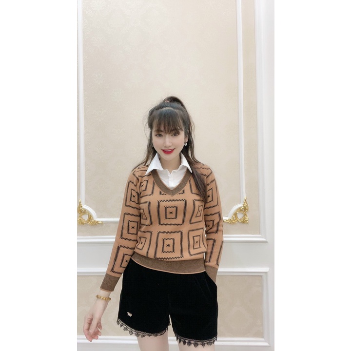 Áo len nữ tay dài, áo len kẻ ô phối cổ sơ mi siêu dễ thương chất len mềm mịn kiểu dáng gọn gàn form dễ mặc dễ phối đồ | BigBuy360 - bigbuy360.vn
