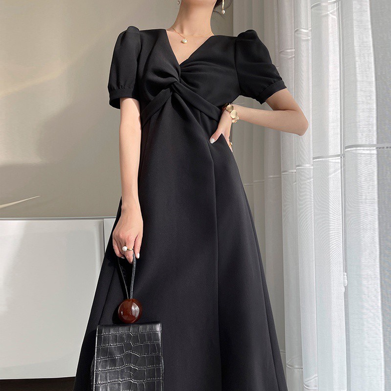 Đầm midi dáng ôm tay phồng phong cách Hàn Quốc thời trang mùa hè cho nữ