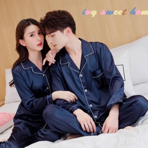 Đồ Ngủ Lụa Dài Tay Satin Cao Cấp 💫 Đồ Đôi Mặc Nhà Nam Nữ 💫 IVY635 Đẹp 💝