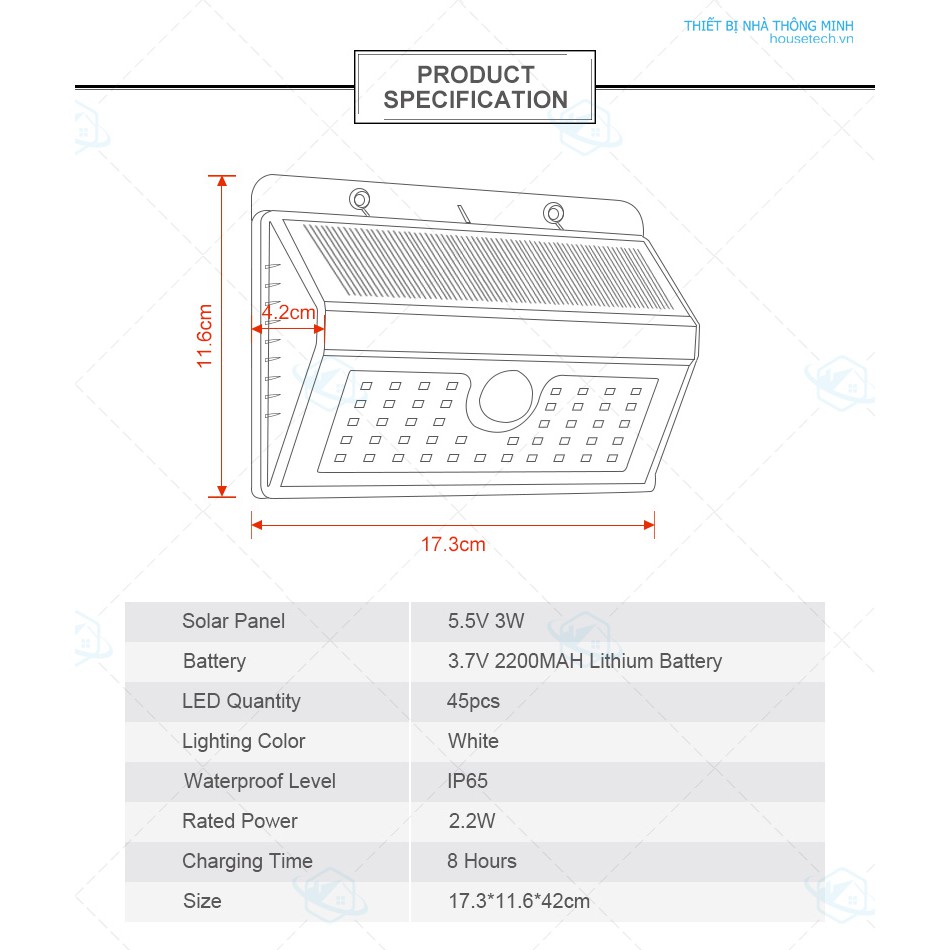 Đèn năng lượng mặt trời cảm biến hồng ngoại cao cấp 45 led