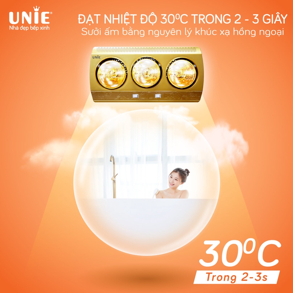 [Mã ELHA22 giảm 5% đơn 300K] Đèn sưởi nhà tắm 3 bóng UNIE UE-123