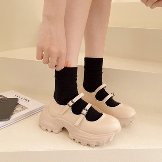 Giày đế xuồng 5 phân xinh xắn phong cách Lolita hai quai nhỏ màu be và đen