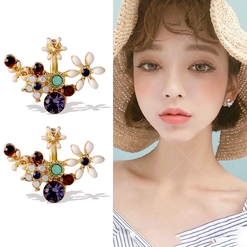 Bông Tai Hình Hoa Đính Đá Zircon Nhiều Màu Xinh Xắn