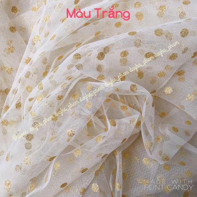 VẢI LƯỚI CHẤM BI NHŨ VÀNG XINH XẮN