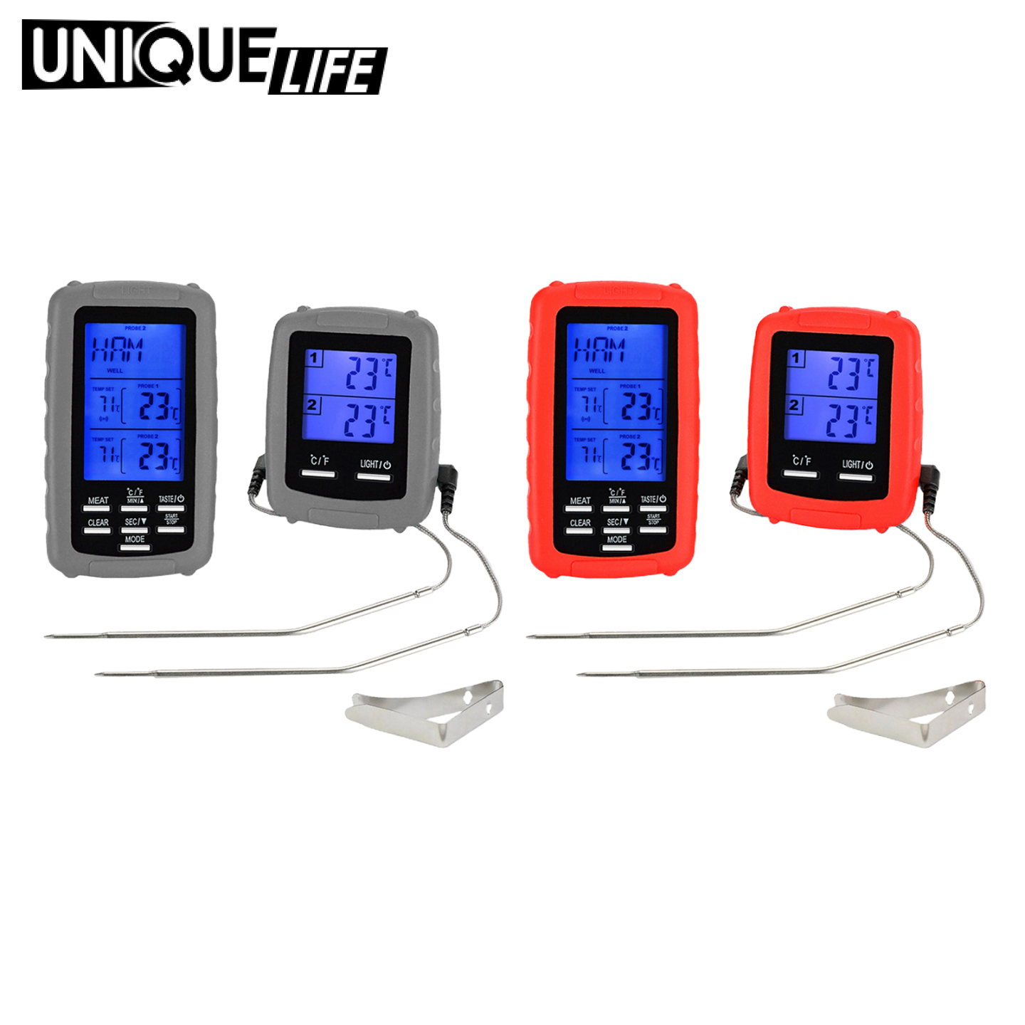 [Unique Life]BBQ Food Thermometer Barbecue Baking Fry Chef Cooking Instant Read Red