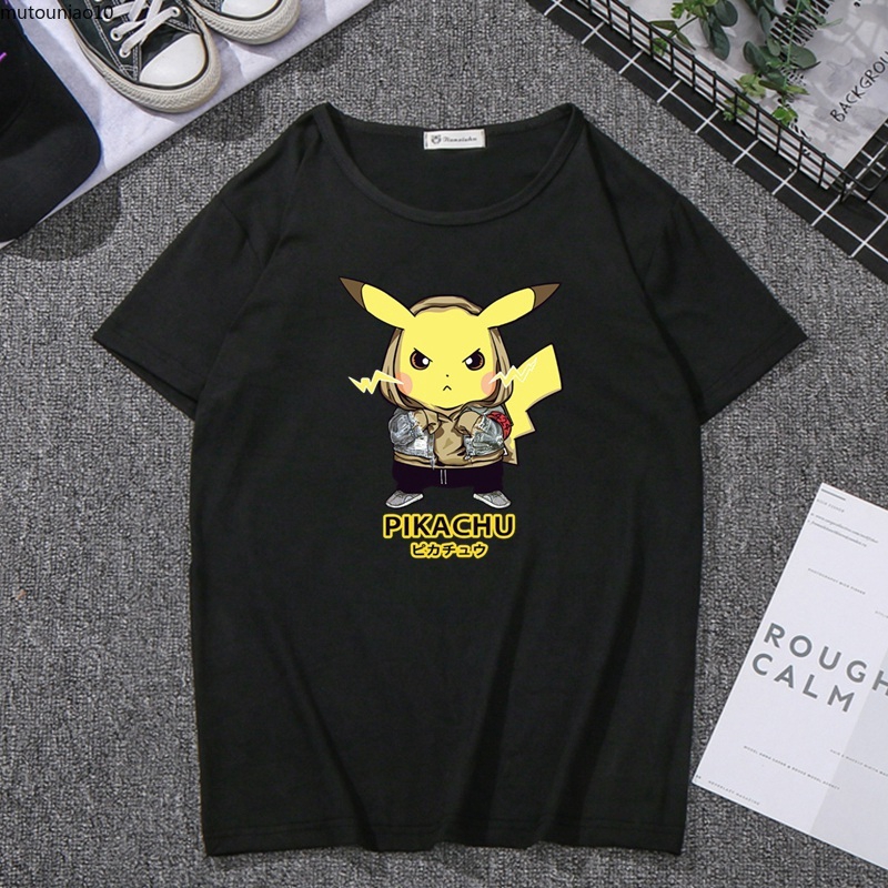 Áo thun tay ngắn cổ tròn in hình Pikachu thời trang 2 màu sắc tùy chọn