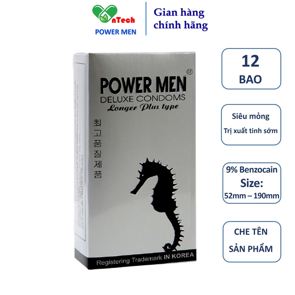 Combo 24 Bao cao su POWER MEN LONGER PLUS siêu mỏng gân gai nổi kéo dài thời gian 9% Benzocain chống xuất tinh sớm