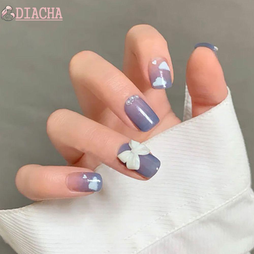 [Hàng mới về] Hộp 24 móng tay giả đầu vuông / tròn hình trái tim thời trang che phủ toàn móng