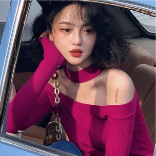 Áo Sweater Dệt Kim Trễ Vai Dáng Ôm Thời Trang Mùa Thu Cho Nữ