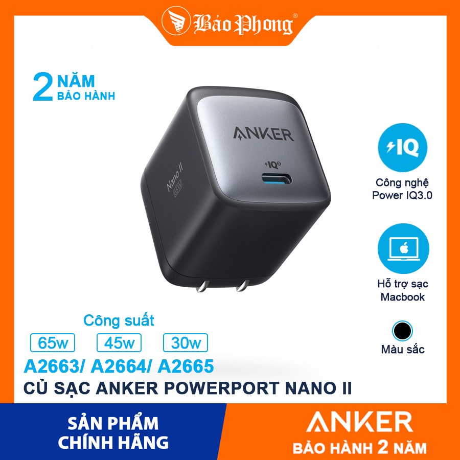 Củ Sạc Nhanh ANKER PowerPort Nano II A2663 65W A2664 45W A2665 30W GaN cho thumbnail