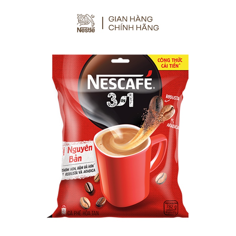 [Tặng Bình nước Inochi 1.2L]  Cà phê hòa tan Nescafé 3in1 công thức cải tiến - vị nguyên bản (Bịch 46 gói x17g)