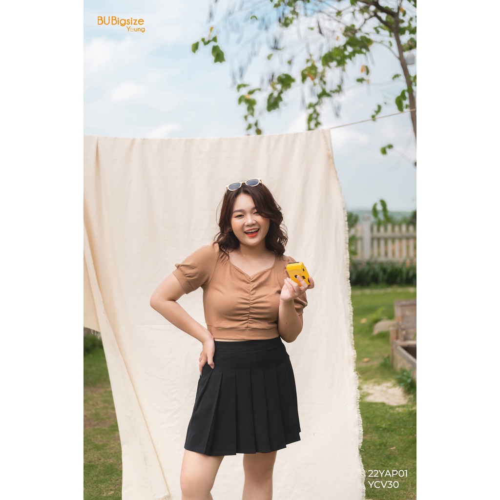 Áo thun nhún dọc thân trước BIGSIZE (55kg đến 95kg) - 22YAP01 - [BU Bigsize Young]