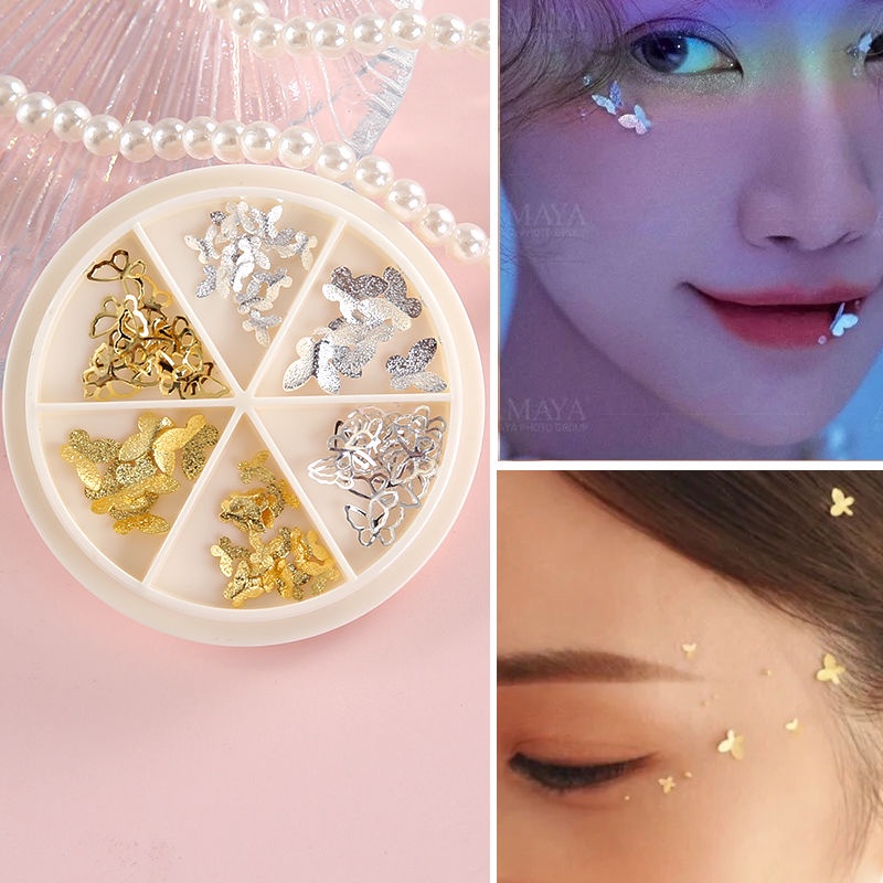 Miếng dán trang điểm mắt hình bướm bằng kim loại đính ngọc trai sáng lấp lánh 11.10 | BigBuy360 - bigbuy360.vn