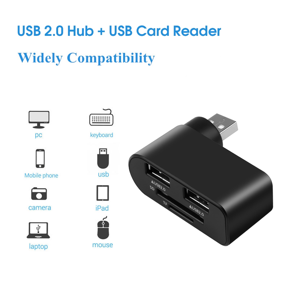 Hub chia 2 cổng USB 2.0 có đầu đọc thẻ TF SD chuyên dụng