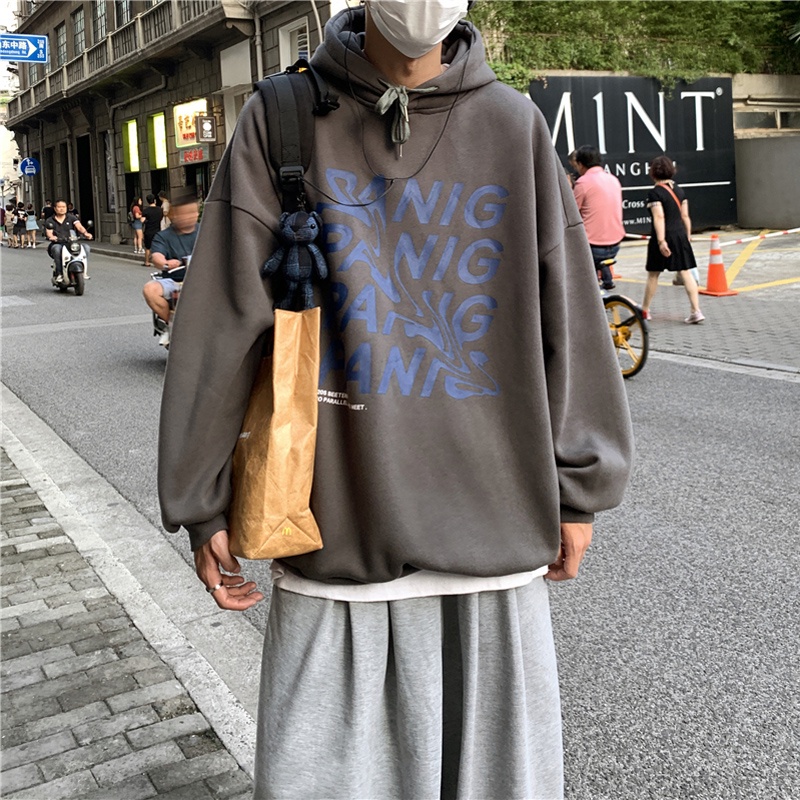 Áo hoodie tay dài dáng rộng in chữ thời trang mùa đông cho nam size M-2Xl