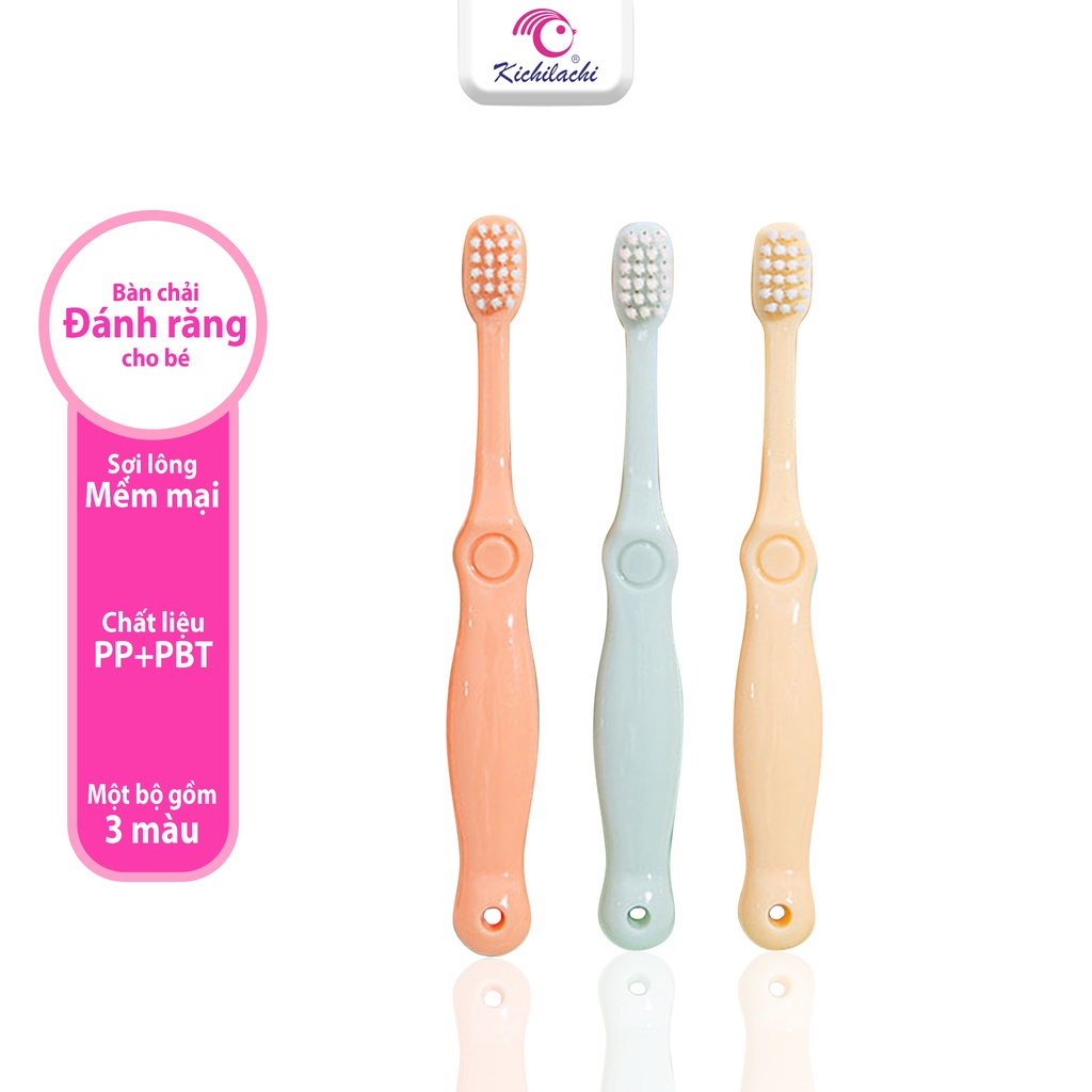 Set 3 bàn chải Kichi Kichilachi - bàn chải đánh răng an toàn tiện lợi tiết kiệm cho bé