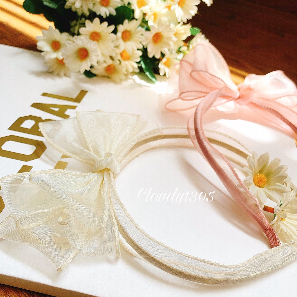 Cài Tóc Bờm Tóc Nơ Voan Đứng Màu Dịu Dàng Cho Bé Gái