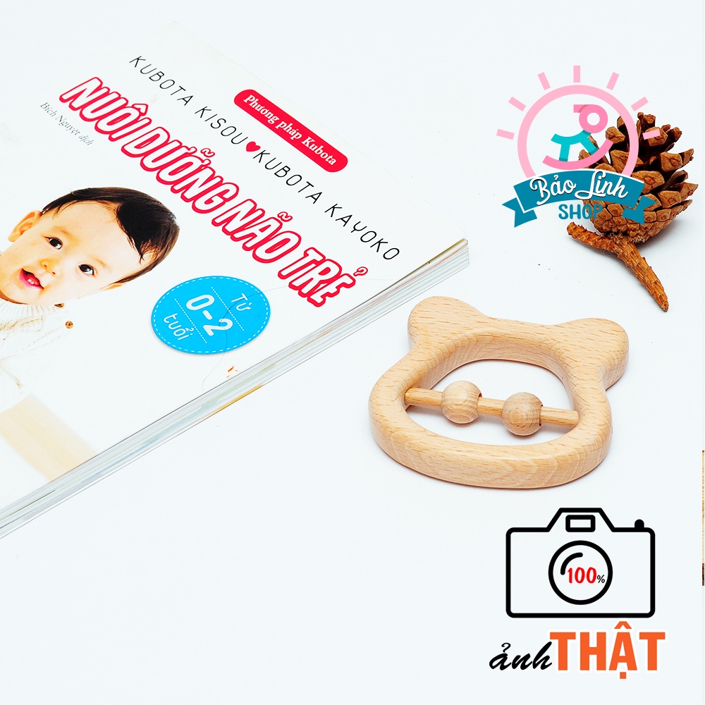 Đồ chơi cho trẻ sơ sinh 3-6 tháng - Vòng gỗ hình gấu tập cầm nắm, gặm nướu giảm ngứa lợi cho bé