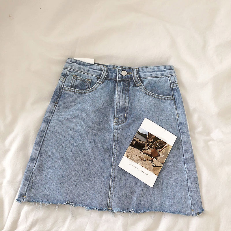 COZOK Chân váy jean Lưng Cao Form Ôm Thiết Kế Rách Tua Rua Phong Cách Retro