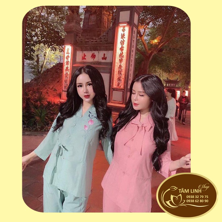 Đồ Lam Đi Chùa_Xéo Nơ Vẽ Hoa