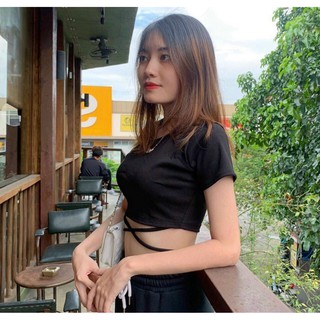 Áo Thun Croptop Phối Dây Cột Eo