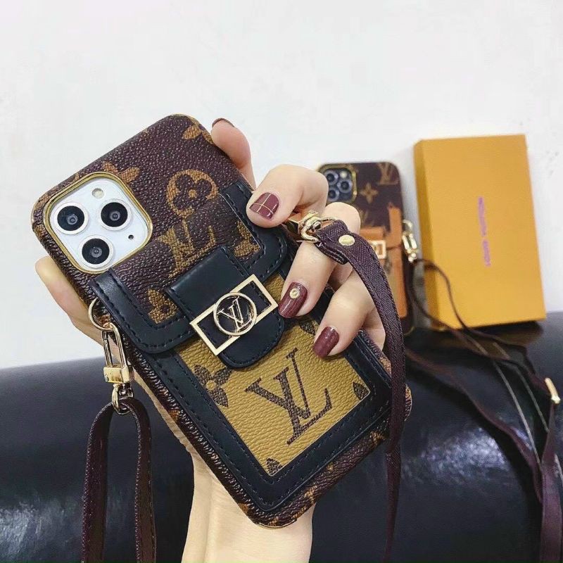 ốp lưng LV có khe cài thẻ cho iphone xs max/11/11 pro/11 pro max/12/12 pro/12 pro max tặng kèm dây đeo