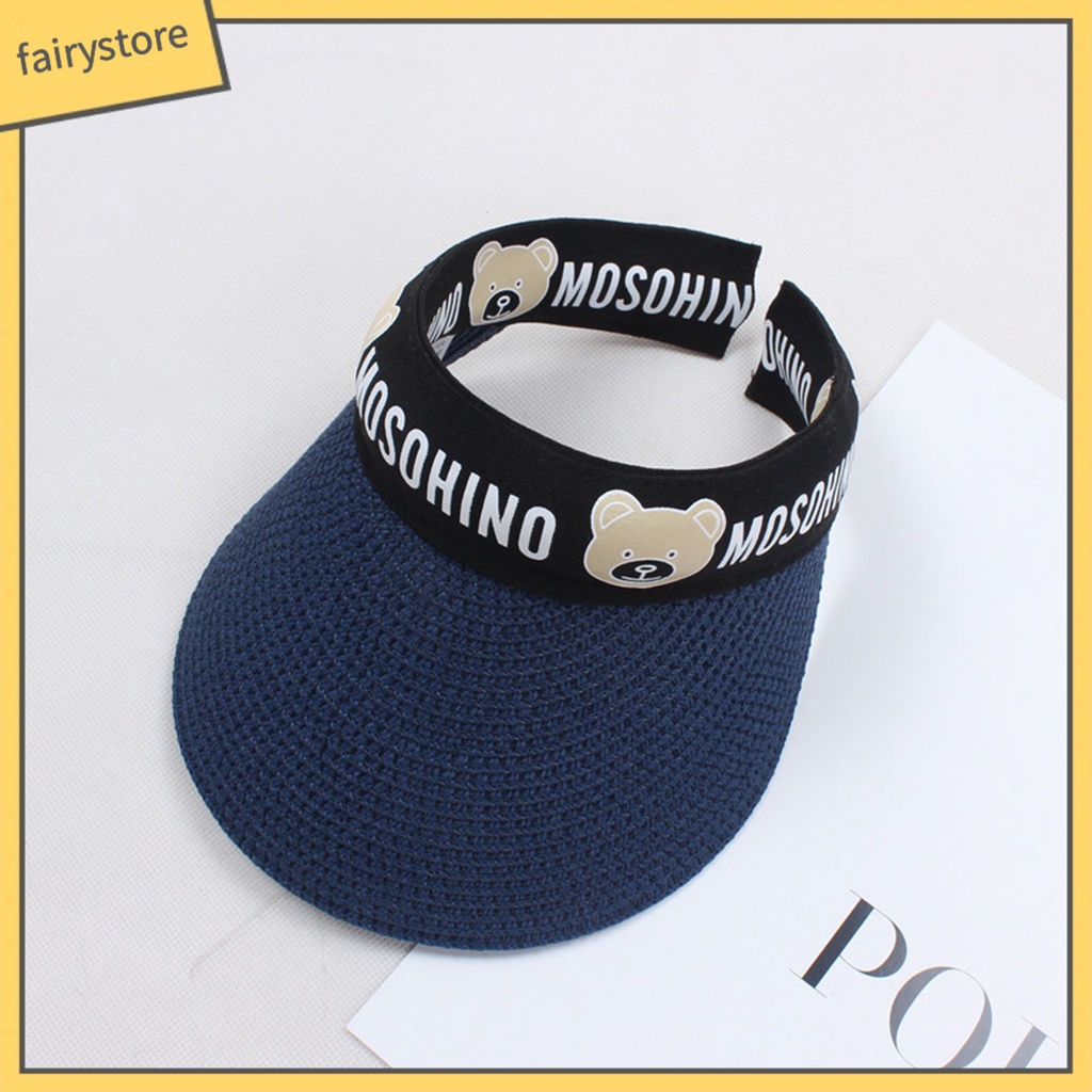 Mũ Cói Vành Rộng Hở Đầu Chống Tia Uv Họa Tiết Gấu Dễ Thương Thời Trang Mùa Hè Cho Người Lớn Và Trẻ Em