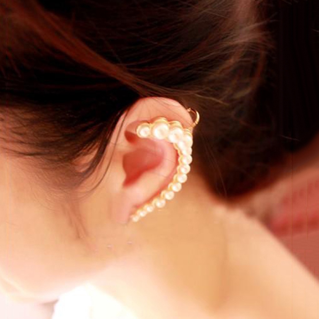 Khuyên tai liền vành đính ngọc trai thời trang cho nữ