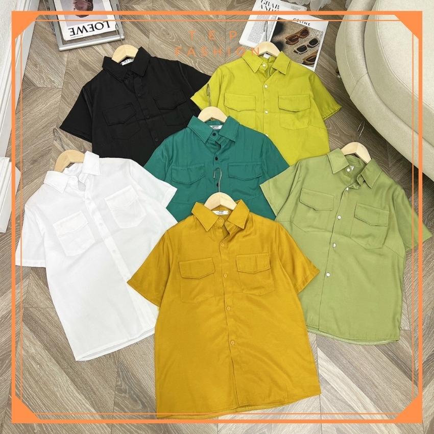 👉 BÁN SỈ 👈 Áo Sơ Mi Nữ - Kho Sỉ Tuyến Hiền - Cộc Tay 2 Túi Trước Đũi Mịn ASMC005