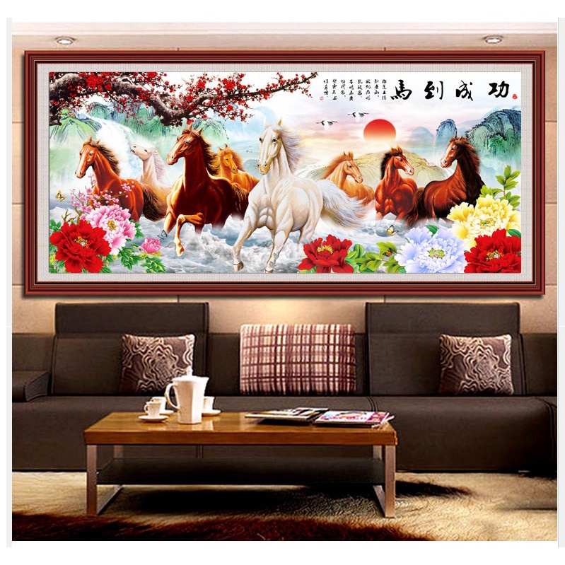 Tranh thêu chữ thập ngựa, Mã đáo thành công 240x110cm, 199x92cm, 152x72cm