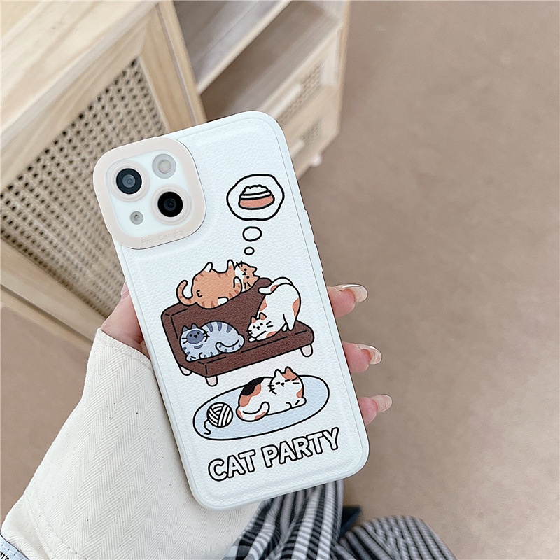 Ốp lưng iphone Ốp Điện Thoại Da Họa Tiết Mèo Xinh Xắn Dành Cho iphone7 / 7plus / 8 / 8plus / xs / 11 / 12 / 13 / pro / max / plus / promax Dinuo case
