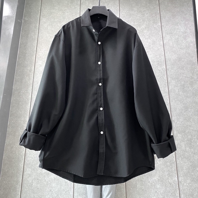 Áo Sơ Mi TRƠN Tay Dài màu TRẮNG/ĐEN/XANH LÁ  Nam nữ unisex  Áo sơmi Vải COTTON Form Rộng Jaystoree