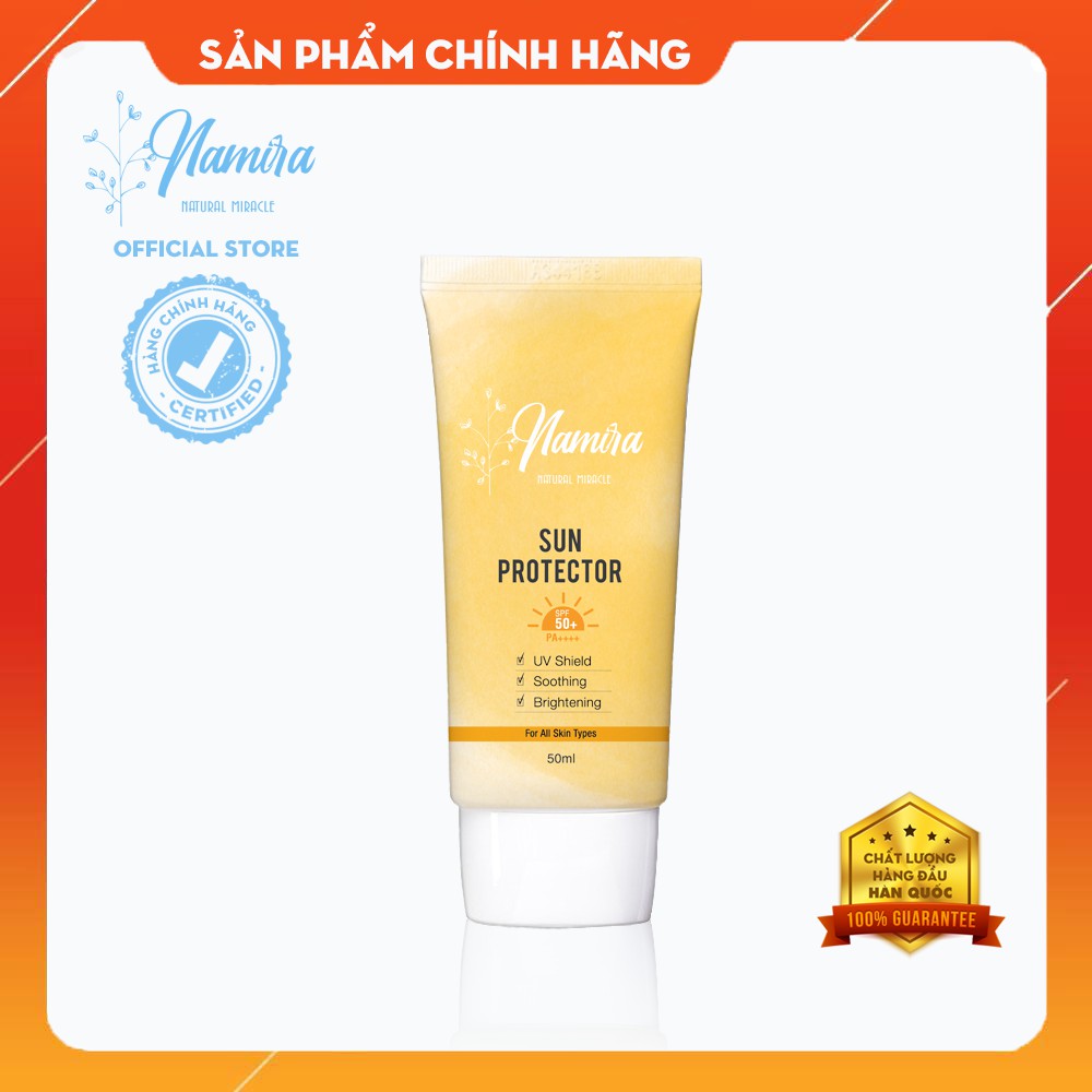 Kem Chống Nắng Kiềm Dầu Namira Sun Protector - Bảo Vệ Tối Đa SPF 50+, PA++++, Nâng Tông, Không Nhờn Rít 50ml