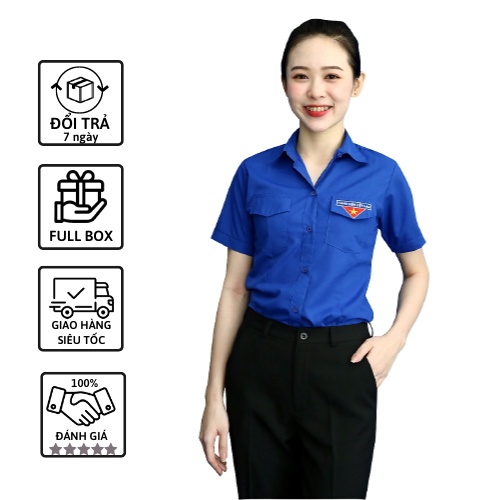 Áo đoàn thanh niên nữ ngắn tay cao cấp, áo sơ mi đoàn lịch sự form chuẩn đẹp đủ size