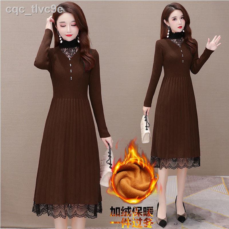 Base lace dress autumn/winter 2020 new style to cover the crotch, showing thin temperament, splicing western style, wear | BigBuy360 - bigbuy360.vn